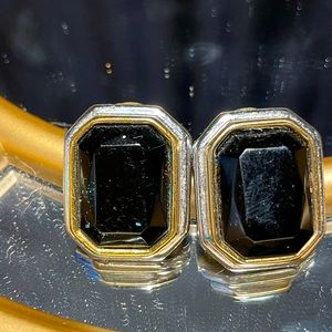 Black faux stone vintage pierce back earrings